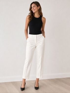 Theory White Cropped Pants Size 0 Tailored Slim Fit Ankle Minimalist